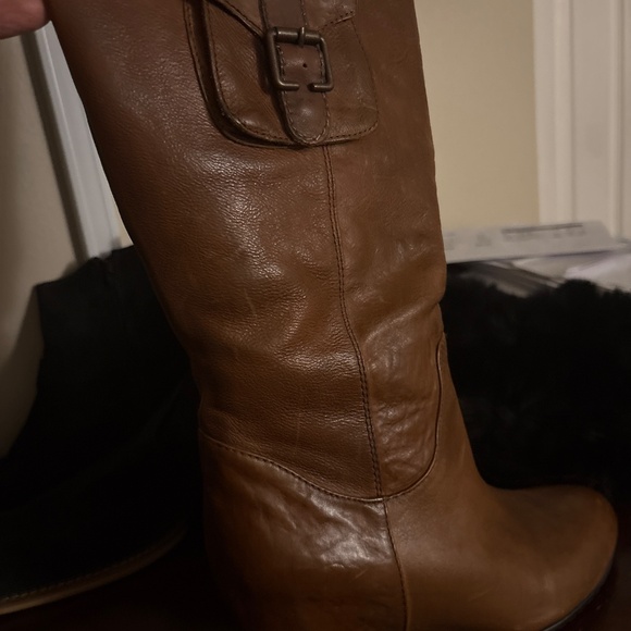 New brown leather wedge boots with side pocket that buttons closed size 7 1/2 - Picture 11 of 11